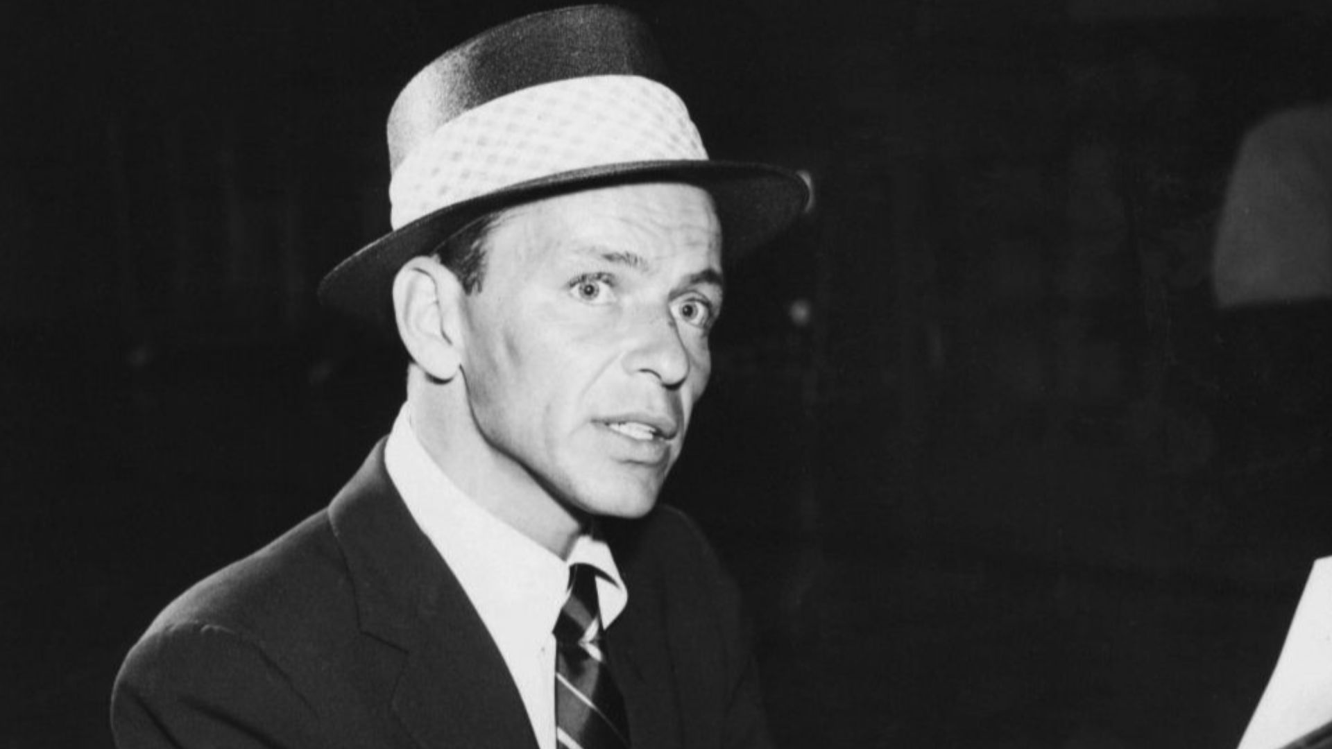 Photo of Frank Sinatra in the role of the Stage Manager for a television production of ‘’Our Town’’ in 1955, which was presented on ‘’Producers’ Showcase’’.