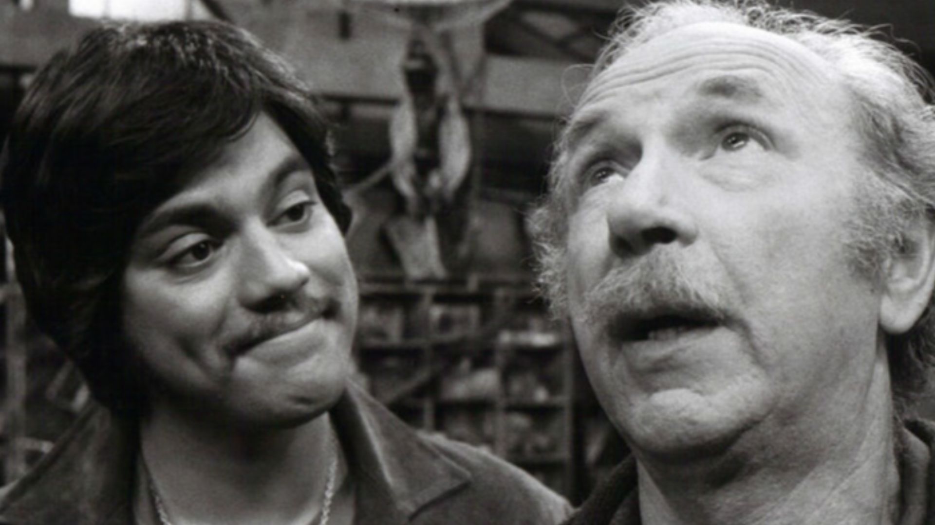 Publicity photo of Freddie Prinze and Jack Albertson to announce the premiere of the television program Chico and the Man.