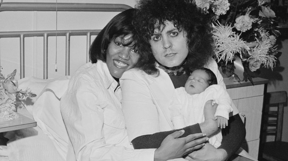 Gloria, Marc And Rolan English glam rock star Marc Bolan (1947 - 1977) with his girlfriend, American singer Gloria Jones, and their son Rolan Bolan, 2nd October 1975.
