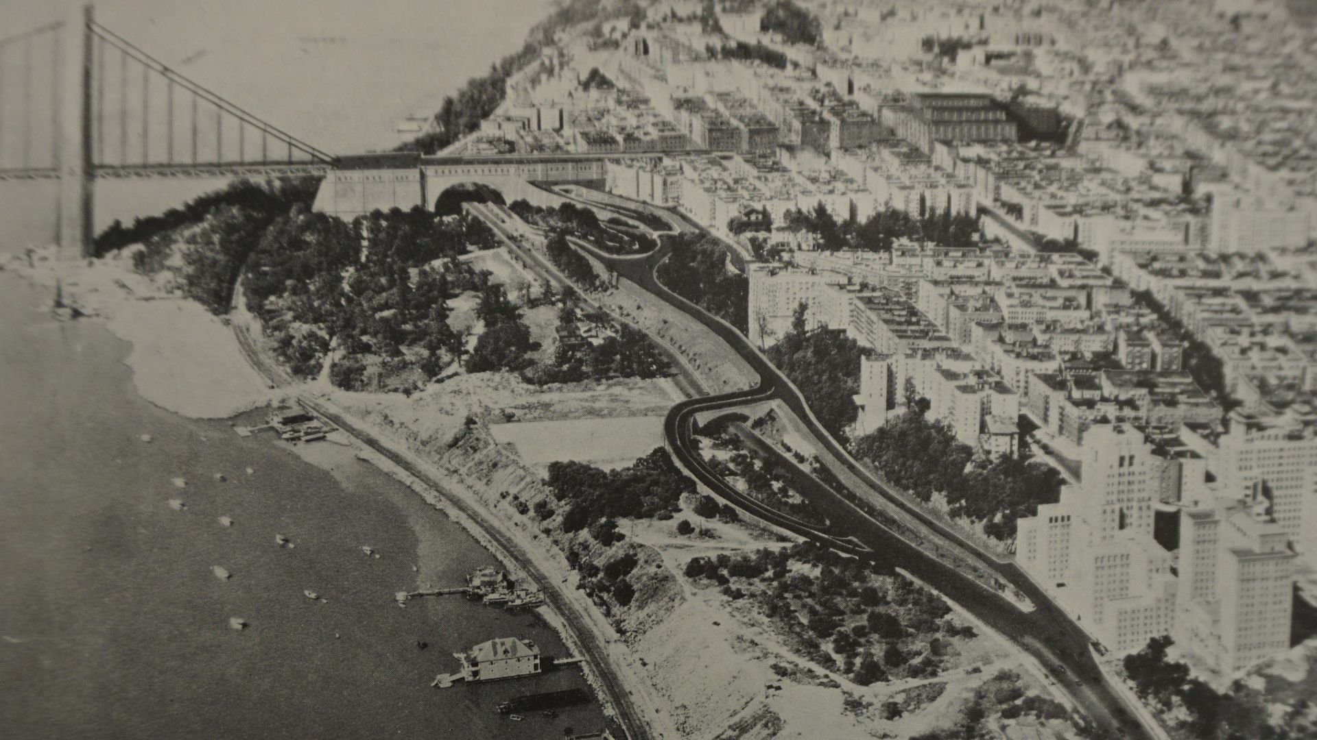 An aerial image taken at an unknown time approximately after completion of construction but before official dedication of the George Washington Bridge (formerly Hudson River Bridge) is included as Exhibit No. 2 in the July 29, 1930 agreement between the City of New York and the Port of New York Authority.