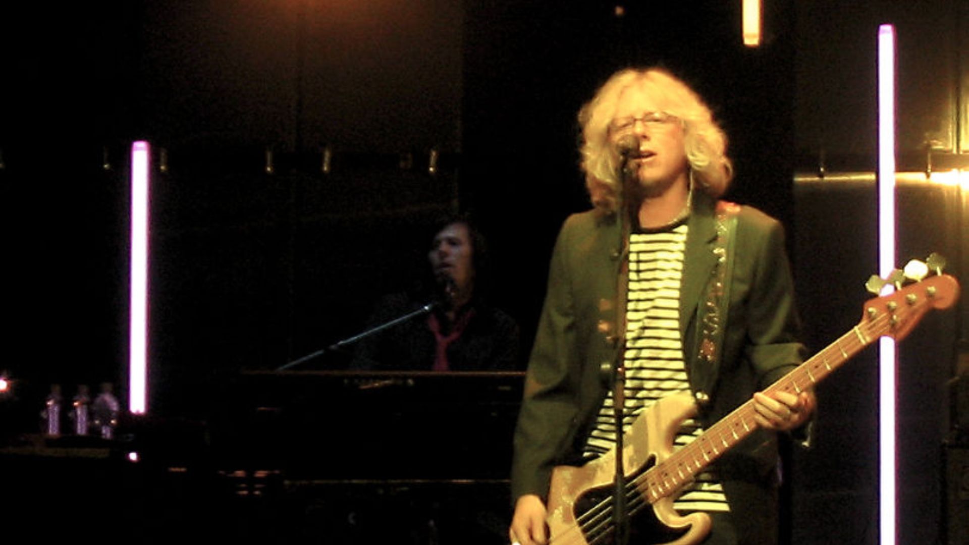Mike Mills of the United States rock band R.E.M. on stage in Seattle, Washington.