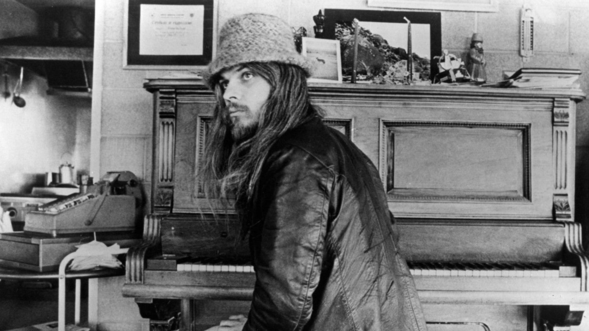 Publicity photo of Leon Russell. The photo was taken at his home, where he had recording facilities.