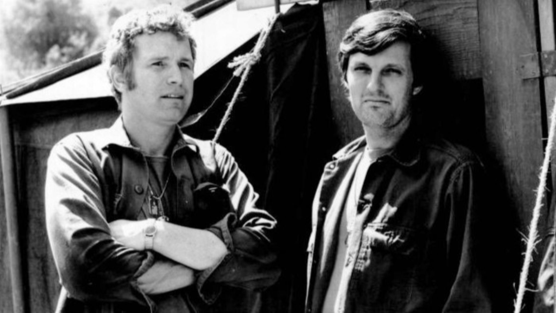 Photo of Wayne Rogers as Trapper John and Alan Alda as Hawkeye from the television program M*A*S*H.