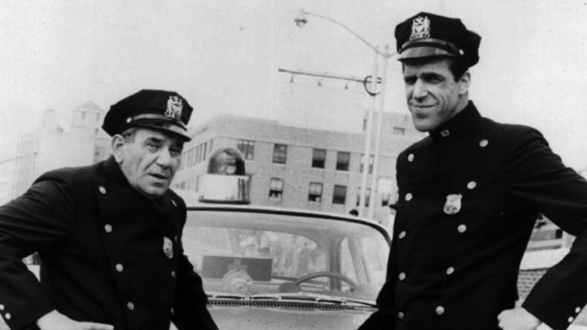 Photo of Joe E. Ross and Fred Gwynne from the television program Car 54, Where Are You?.