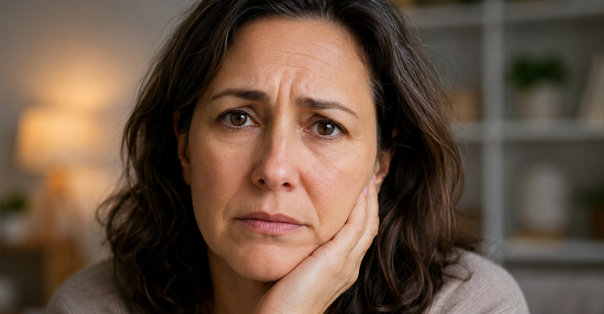 Concerned middle-aged woman looking at camera