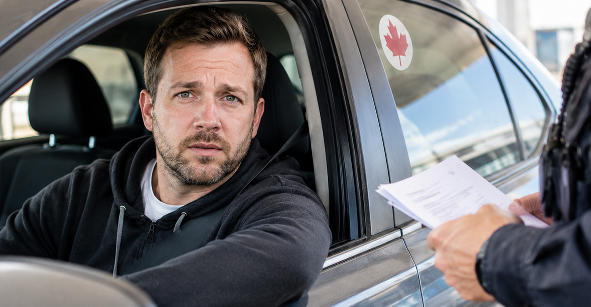 A Canadian man getting questioned at the border.