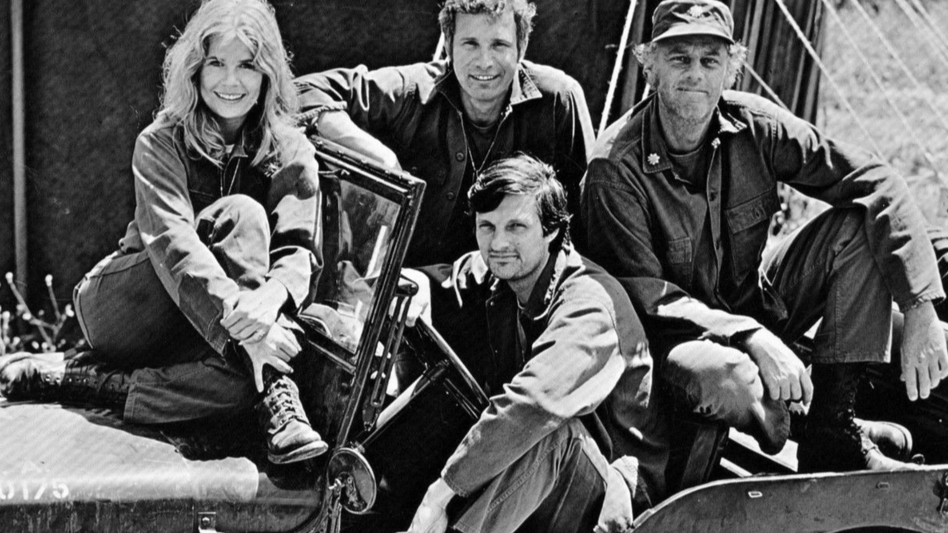 Photo of the main cast for the premiere of the television program M*A*S*H.  From left-Loretta Swit (Margaret