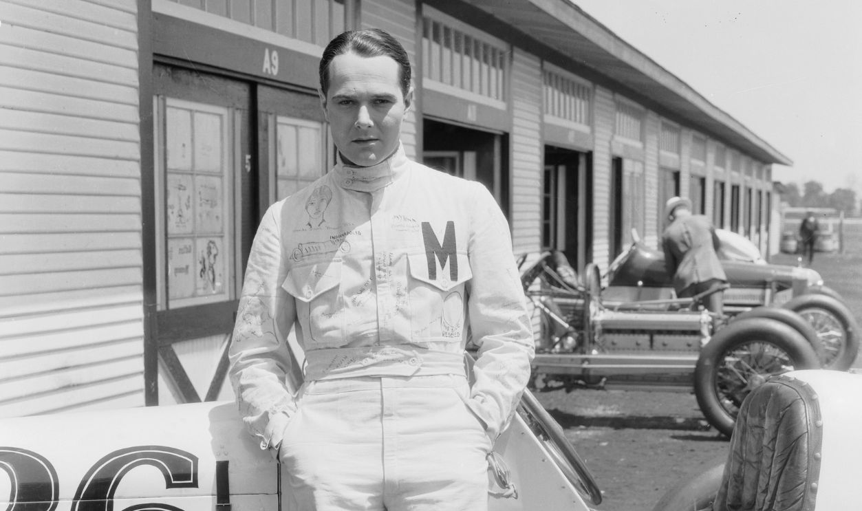American actor William Haines (1900 - 1973) playing Bill Whipple in Harry Beaumont's film 'Speedway' which was filmed in part at the Indianapolis Speedway.