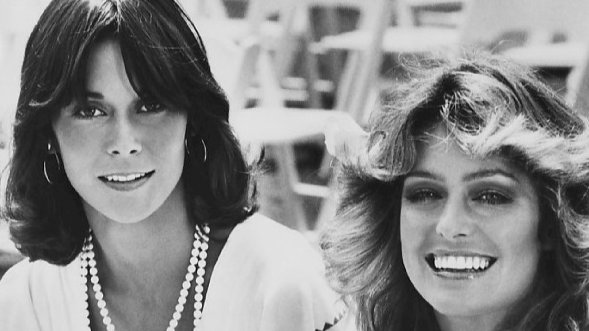 Photo of Kate Jackson and Farrah Fawcett from the premiere of Charlie's Angels.