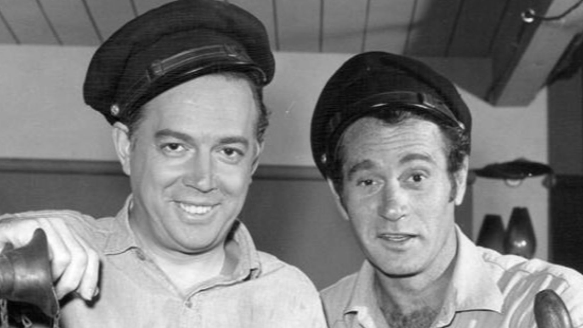 Publicity photo of Hugh Downs and Darren McGavin from the television show Riverboat. Downs was a guest star in the