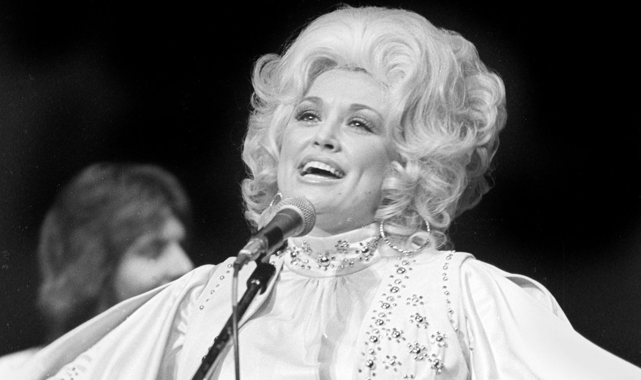 American country singer Dolly Parton performing at the Paramount in 1976 in Austin Texas.