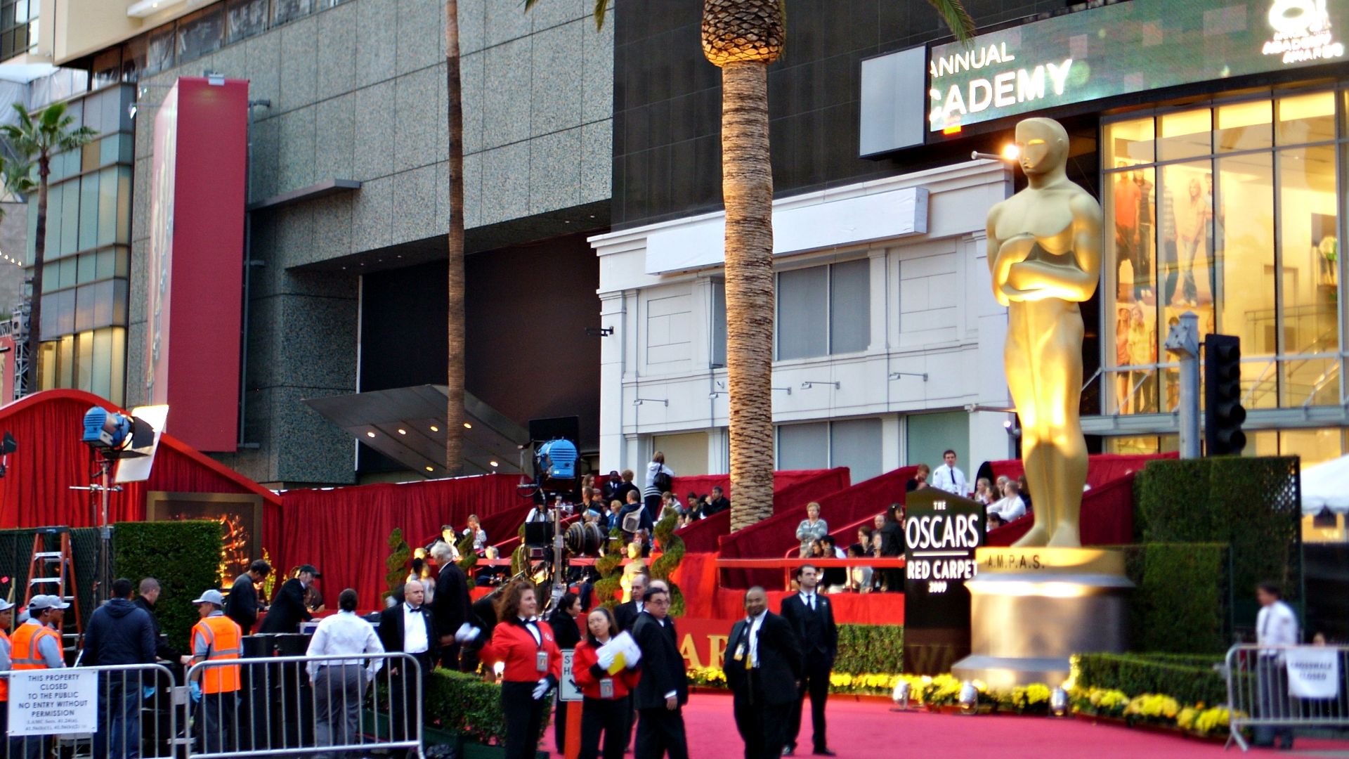 The red carpet at the intersection of Hollywood and Highland during the 81st Academy Awards Ceremony.