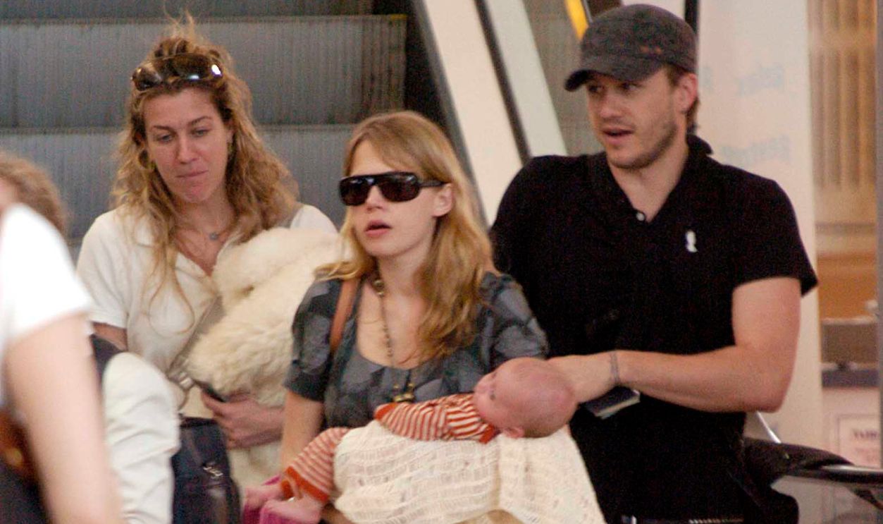 Getty Images - 79165368 - Actor Heath Ledger with wife Michelle Williams and daughter Matilda Rose Ledger leave Sydney International Airport for their New York home on January 14, 2006 in Sydney, Australia.