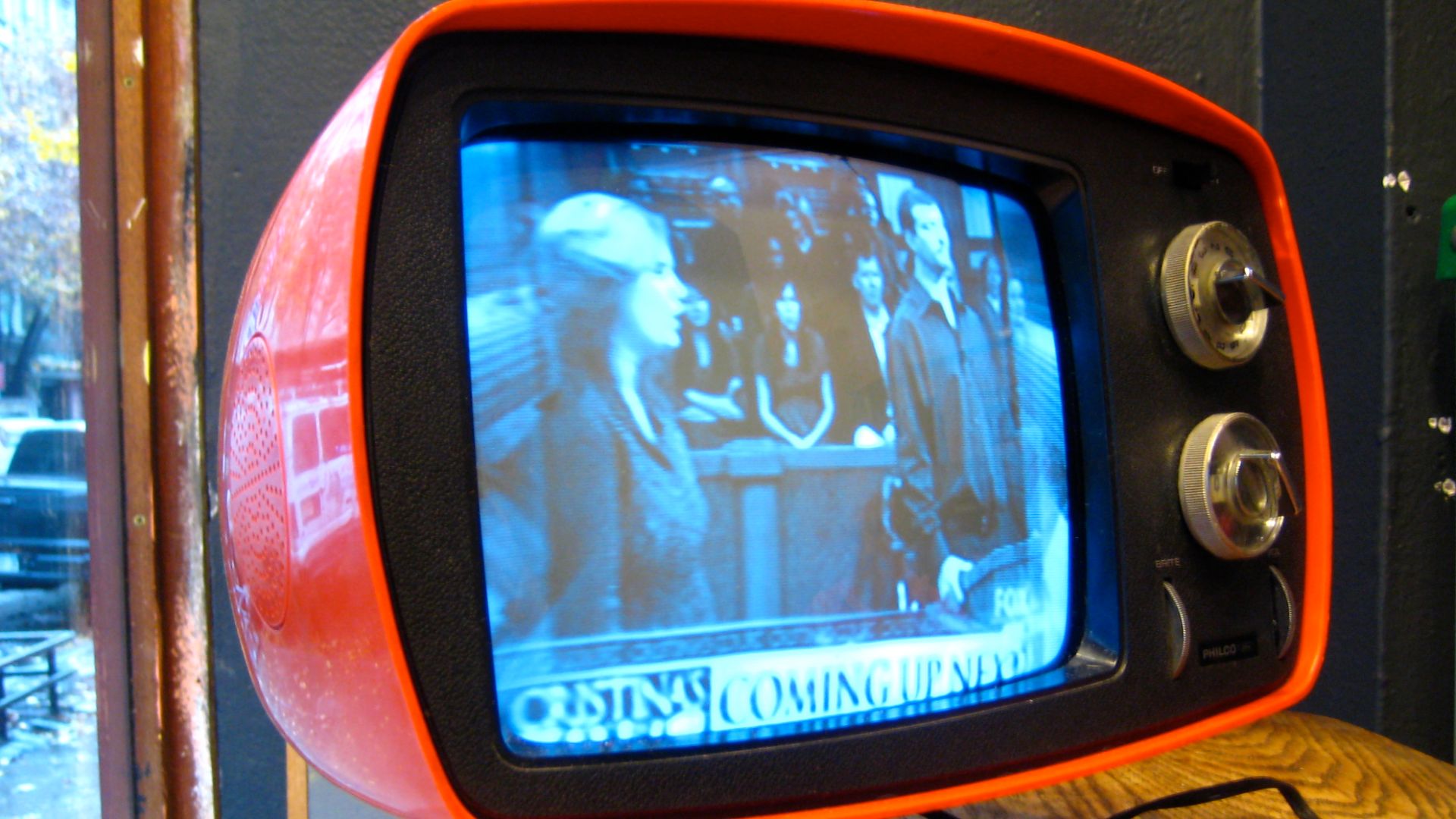 Philco-Ford Orange Retro TV (1970s)
Remember when we met George Jetson on our little black & whites? It's back to the future we go with this vintage television that still works!
Black and white with decent reception (currently visible in 17th St. right wi