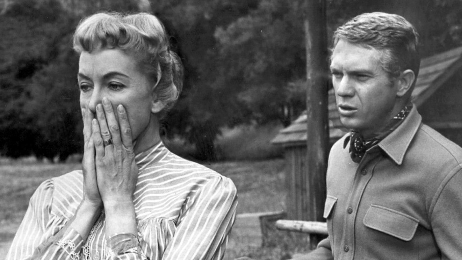 Photo of Steve McQueen as Josh Randall and Virginia Gregg from an episode of the television program Wanted:Dead or Alive.