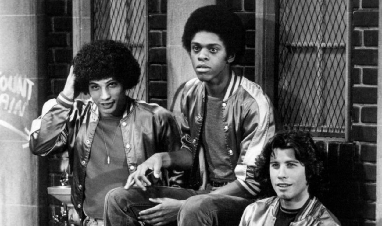 Robert Hegyes (1951 - 2012), as Juan Epstein, Lawrence Hilton-Jacobs as Freddie 'Boom Boom' Washington and John Travolta as Vinnie Barbarino in a promotional still for the US TV sitcom 'Welcome Back, Kotter', circa 1975. 