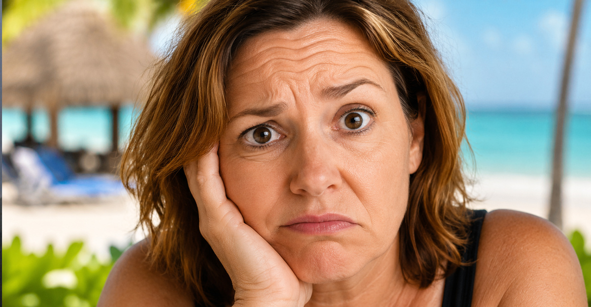 Annoyed woman at resort