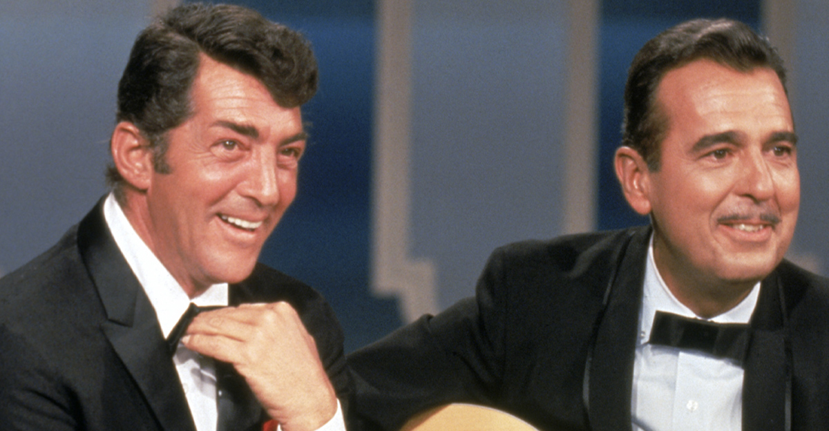 LOS ANGELES, CA - OCTOBER, 1966: Dean Martin on stage with actor, composer, singer and author, Tennessee Ernie Ford performs on
