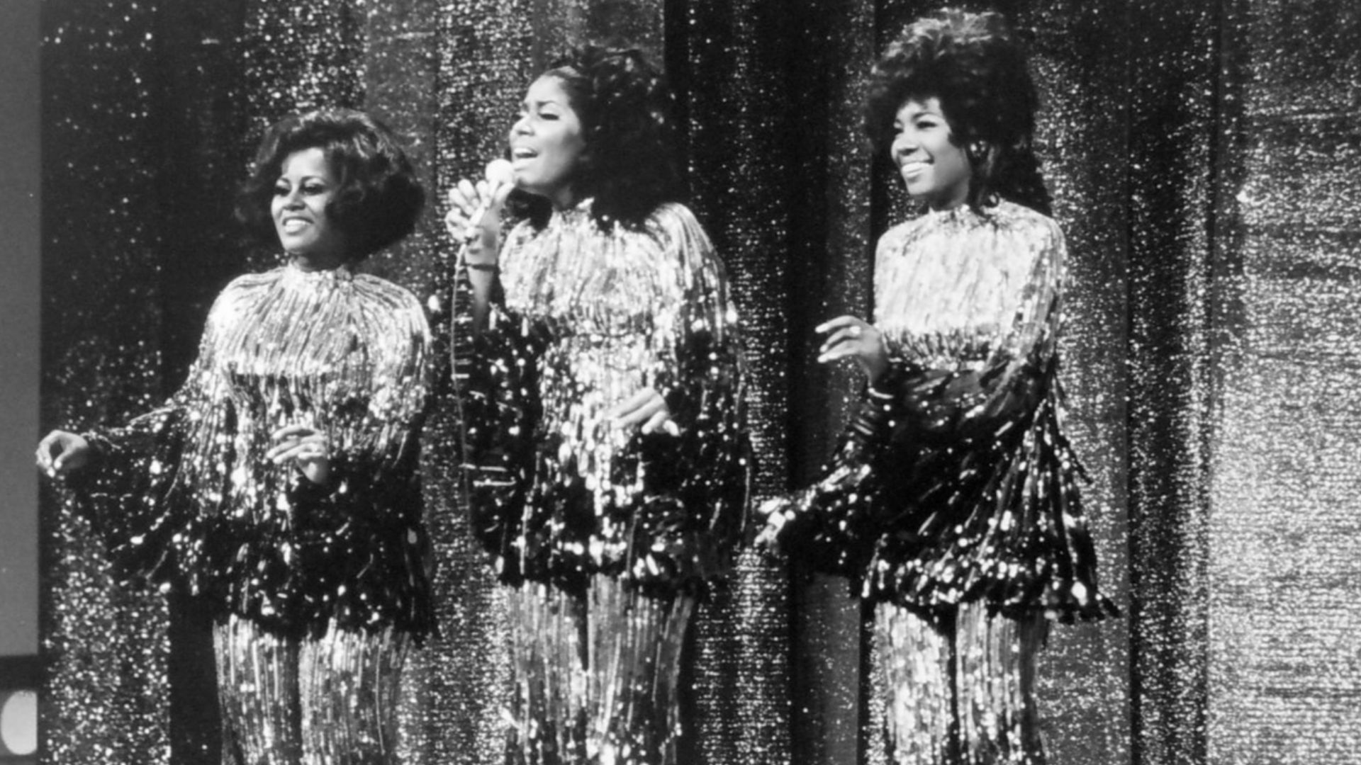 Photo of The Supremes from an appearance on a Smokey Robinson television special, aired 12/18/70. L-R: Cindy Birdsong, Jean Terrell, and Mary Wilson.