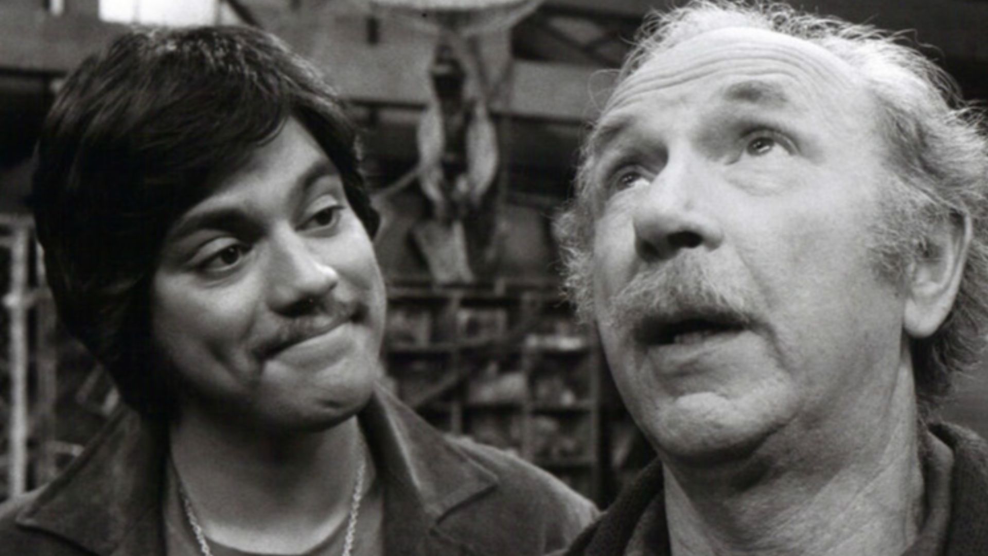 Publicity photo of Freddie Prinze and Jack Albertson to announce the premiere of the television program Chico and the Man.