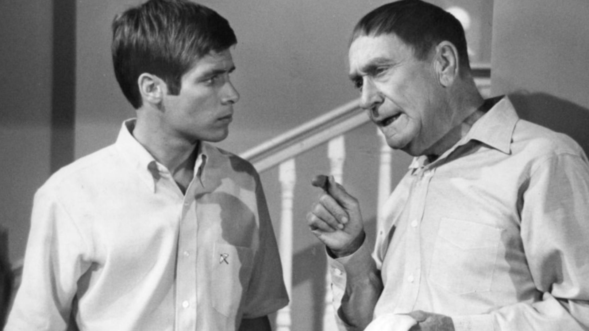 Photo of Don Grady (Robbie) and William Demarest (Uncle Charley) from the television program My Three Sons.
