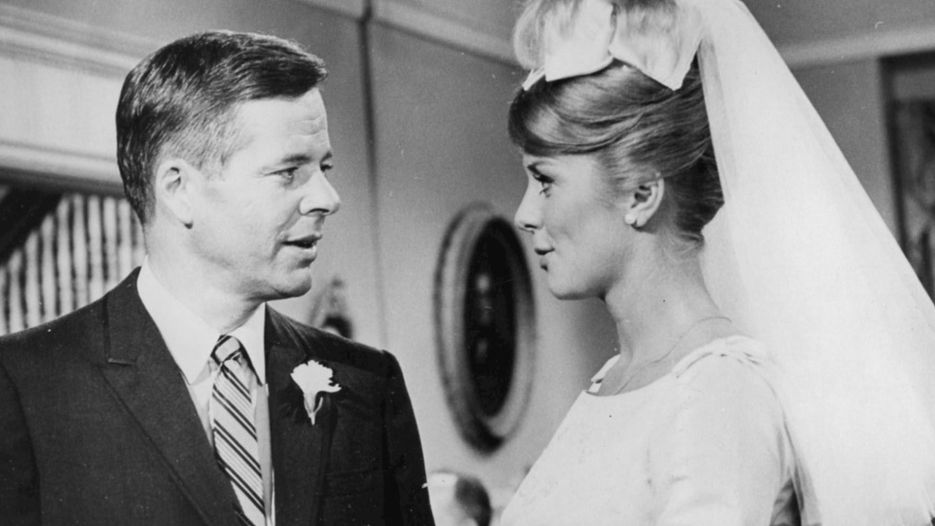 Photo of Inger Stevens and William Windom from The Farmer's Daughter.  The marriage of Katie and Glen.