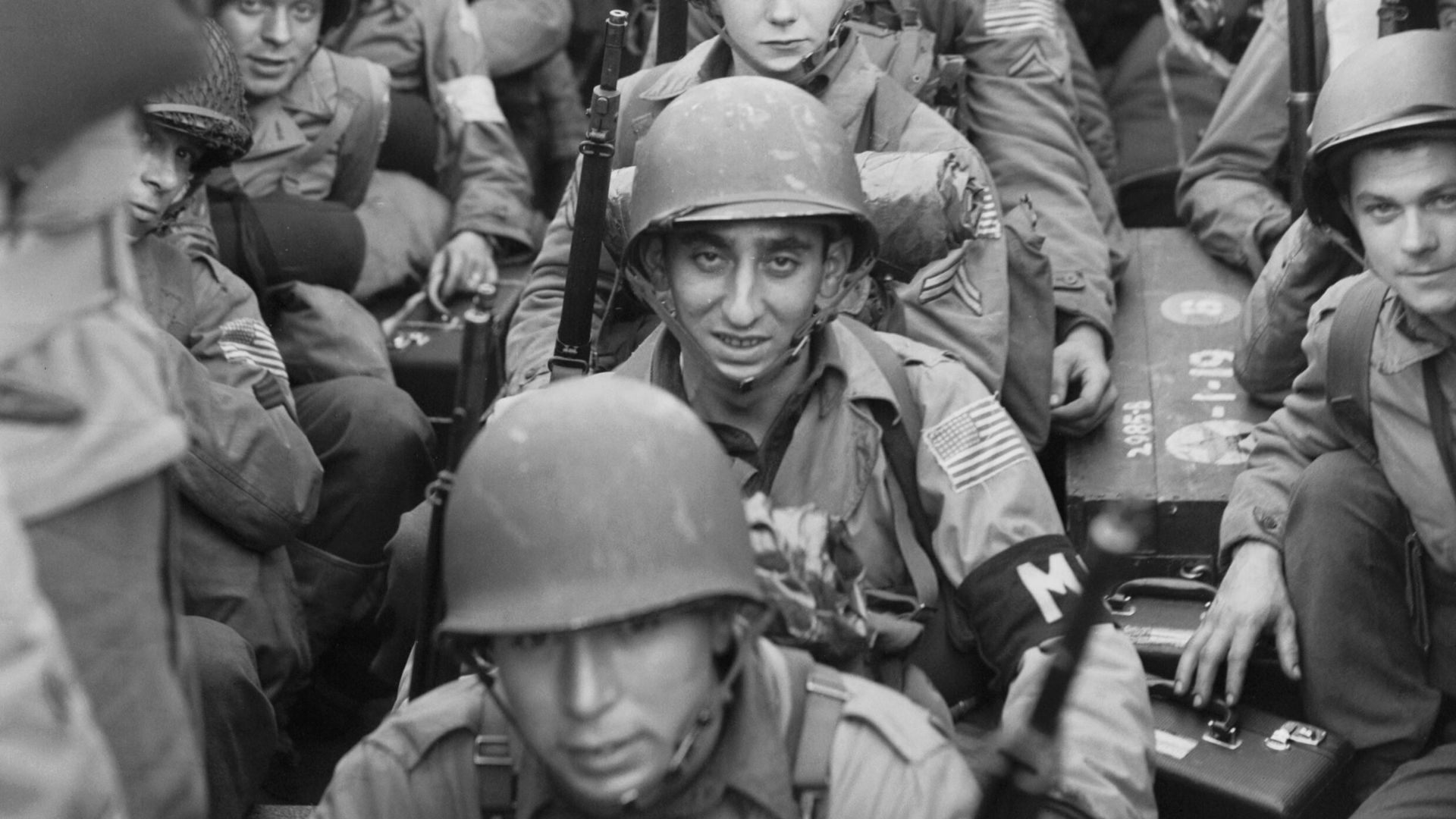 American troops on board a landing craft heading for the beaches at Oran in Algeria during Operation 'Torch', November 1942.
American troops on board a landing craft going in to land at Oran during Operation TORCH.