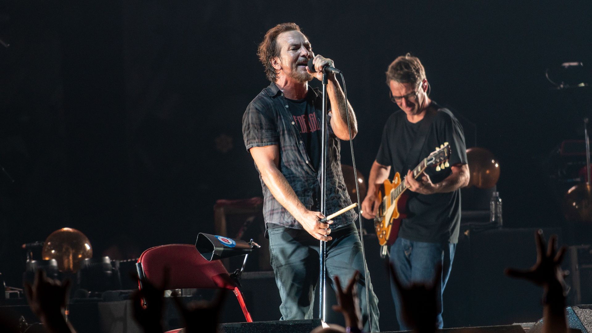 Pearl Jam performing in London, England in June 2018.