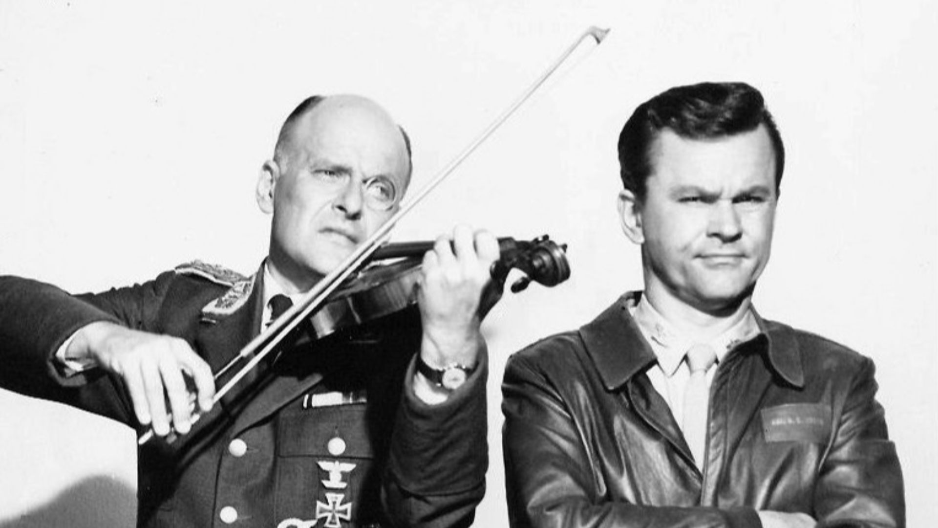Photo of Werner Klemperer as Colonel Klink and Bob Crane as Colonel Hogan from Hogan's Heroes.
