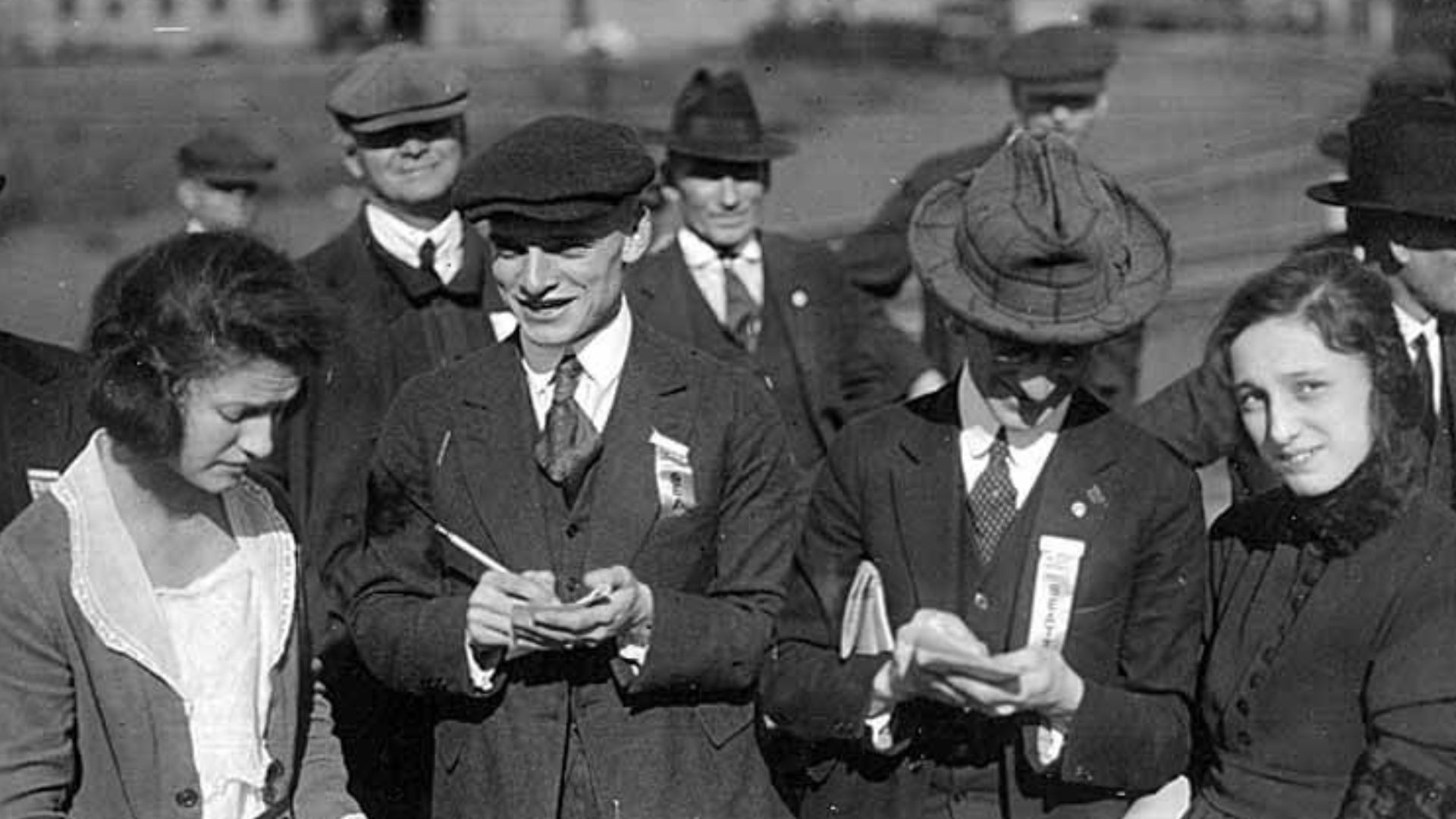 From an album entitled: Trade Relations Tour; Seattle Chamber of Commerce, October 16 to 23, 1920
Printed on album page: Two newspaper reporters getting facts at first hand
Printed on image: Asahel Curtis 41120

PH Coll 20.13-12b
Subjects (LCTGM): Cider; 