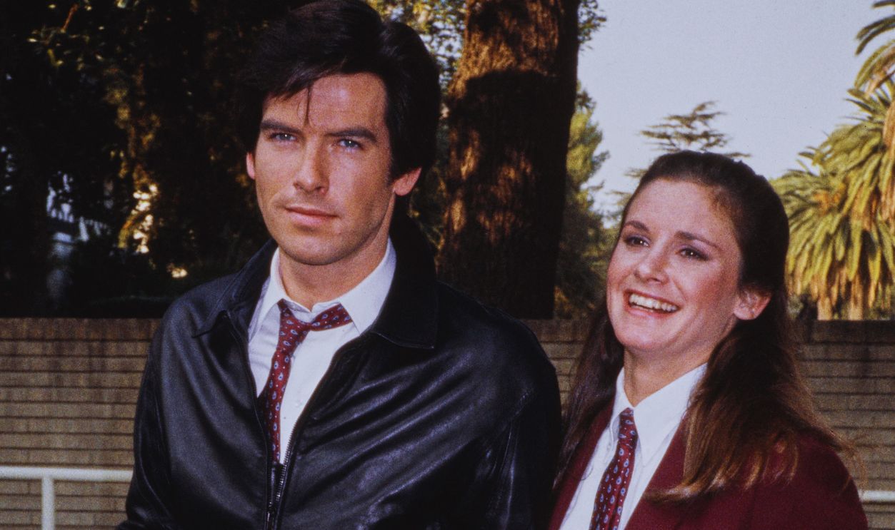 Stephanie Zimbalist & Pierce Brosnan American actress Stephanie Zimbalist and Irish actor Pierce Brosnan on the set of the American television series 'Remington Steele', December 1983.