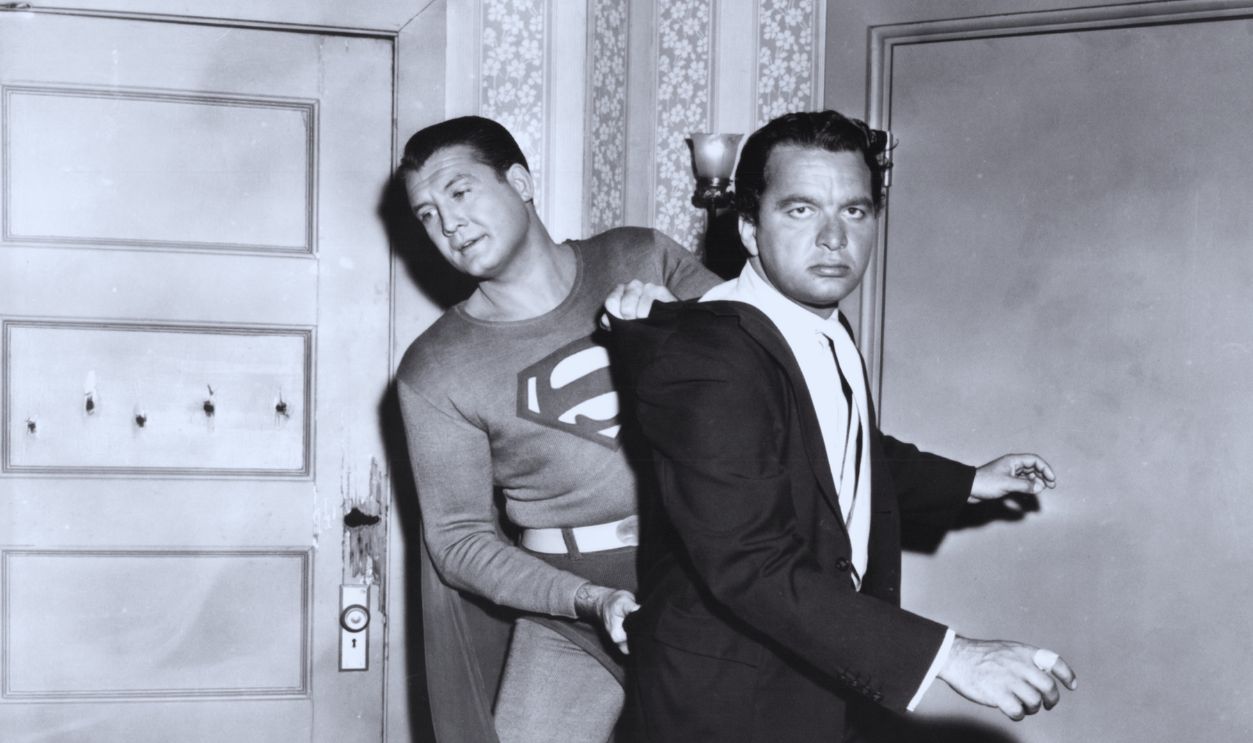 Gettyimages - 696370315, Adventures of Superman Actor George Reeves as Superman/Clark Kent in the American television series 'Adventures of Superman', circa 1955.  