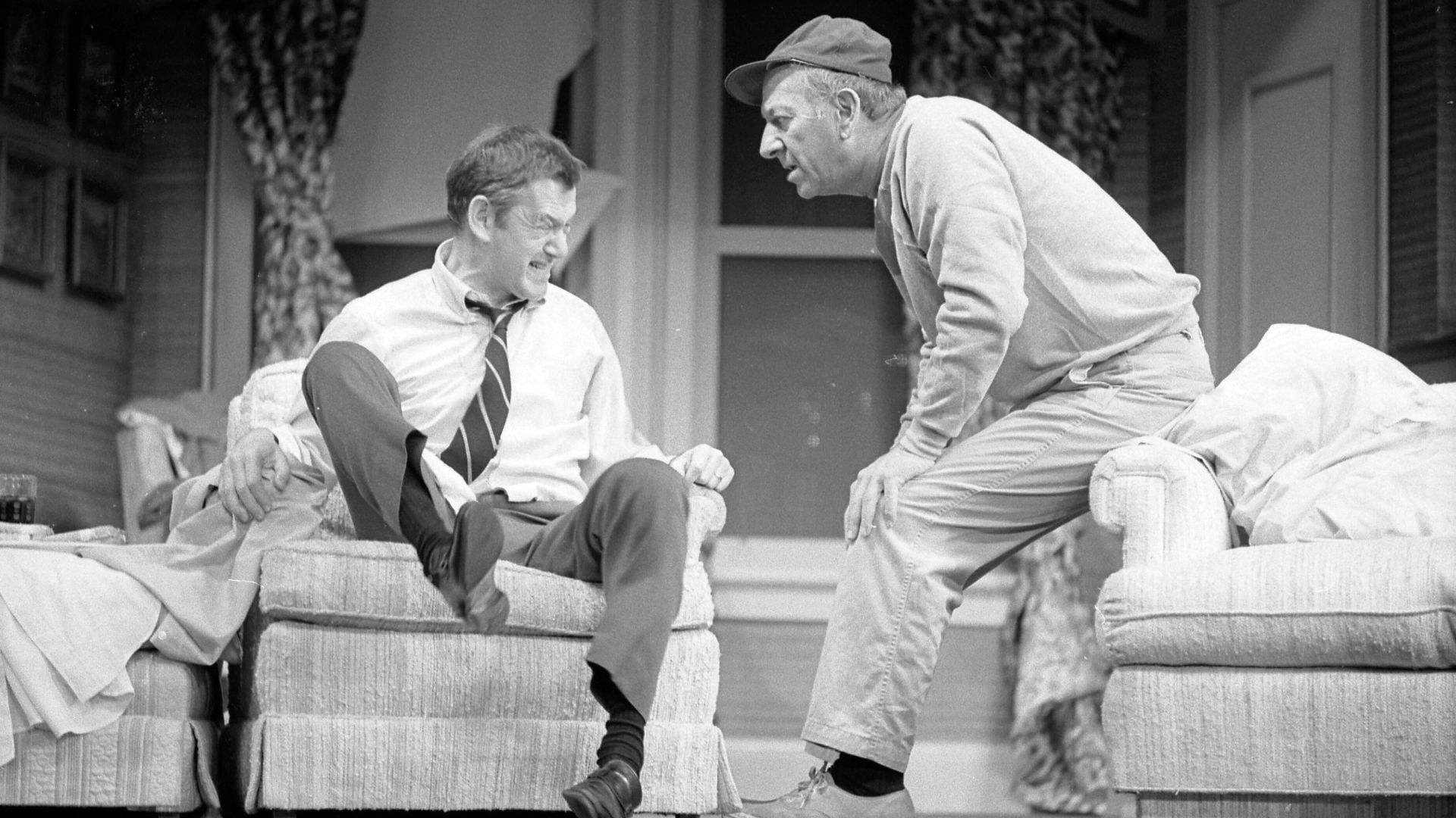Tony Randall (left) and Jack Klugman in theater production of The Odd Couple at the Shubert Theater in Los Angeles