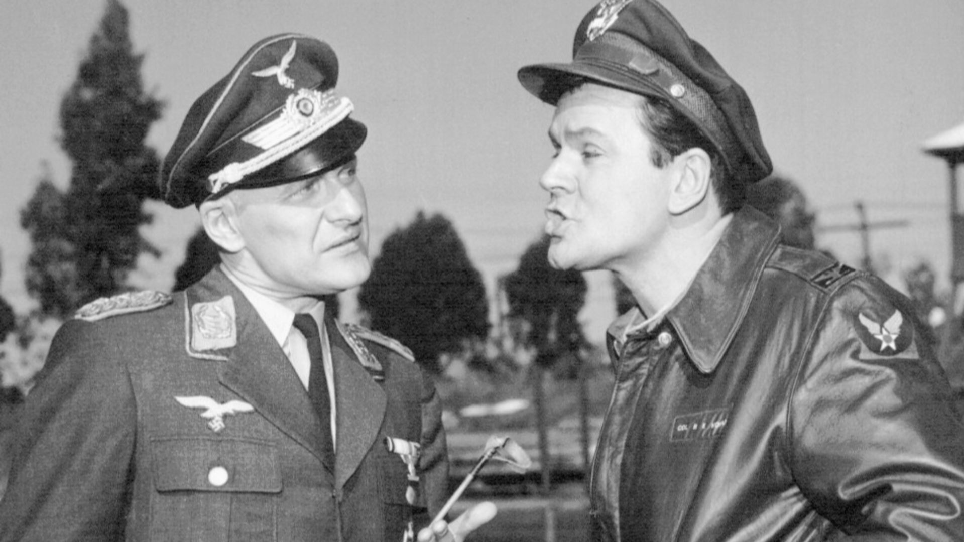 Photo of Werner Klemperer as Colonel Klink and Bob Crane as Colonel Hogan from Hogan's Heroes.