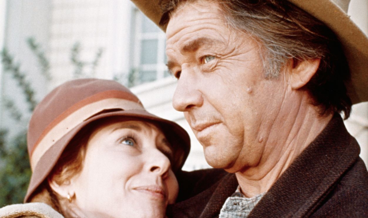 Michael Learned Embracing Ralph Waite Actress Michael Learned embraces actor Ralph Waite in scene from the TV series The Waltons.