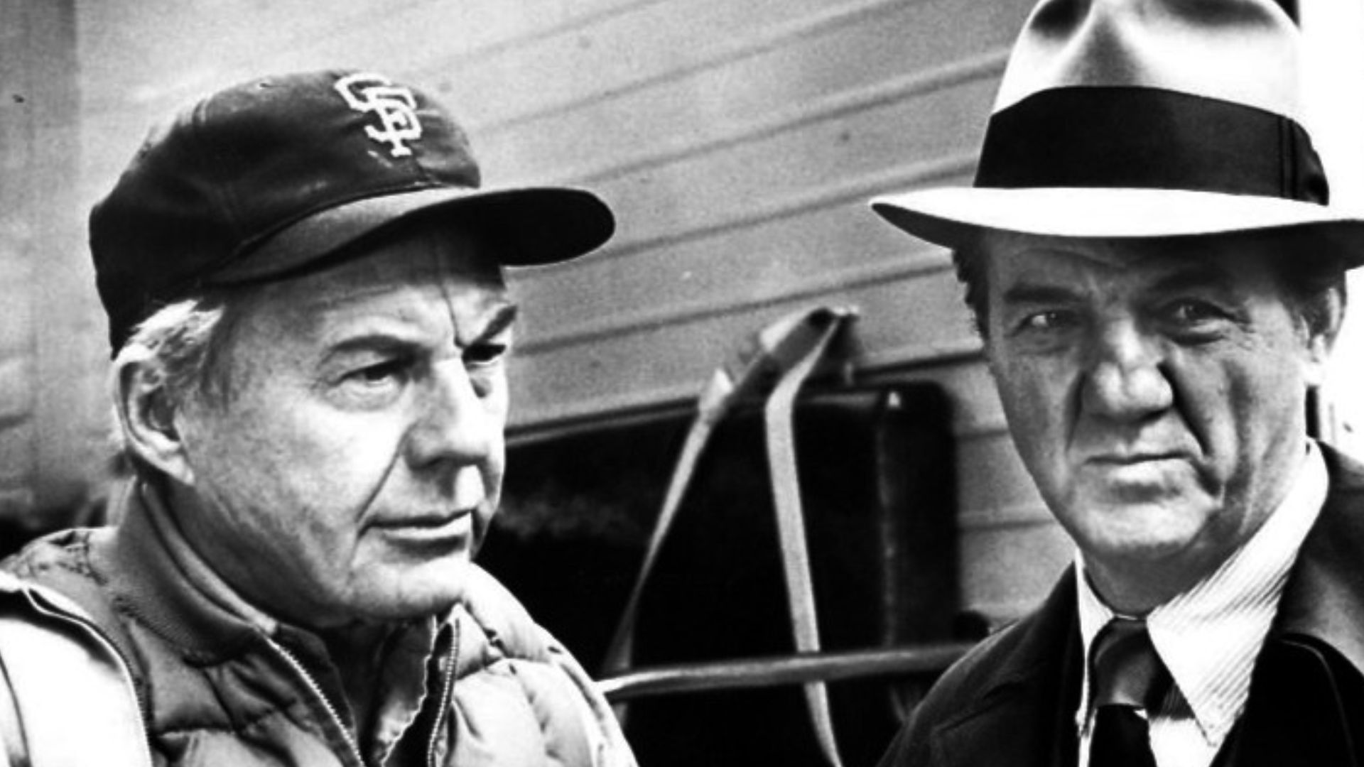Publicity photo from the television program The Streets of San Francisco.  Pictured are Karl Malden (Mike Stone) and David Wayne.