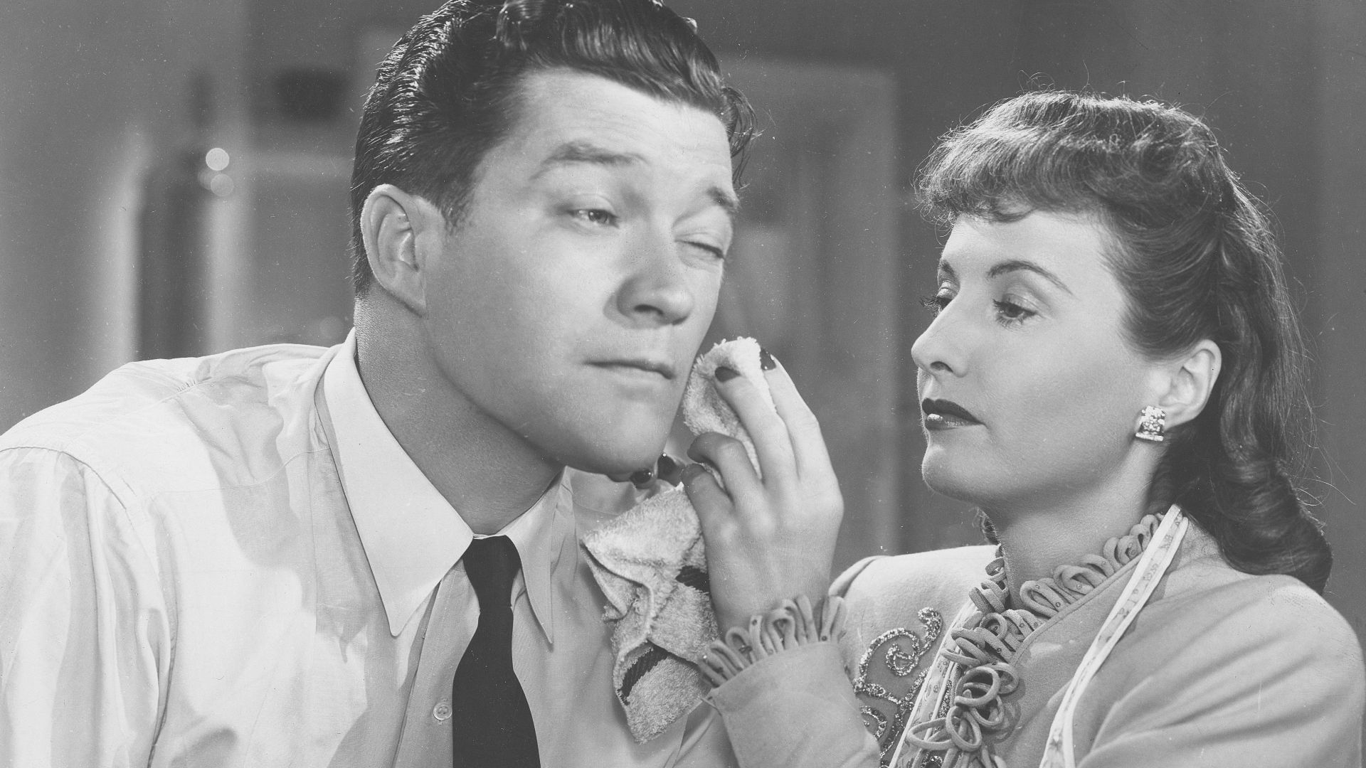 Cropped from a larger full card. This features them in a scene from Christmas in Connecticut (1945)
