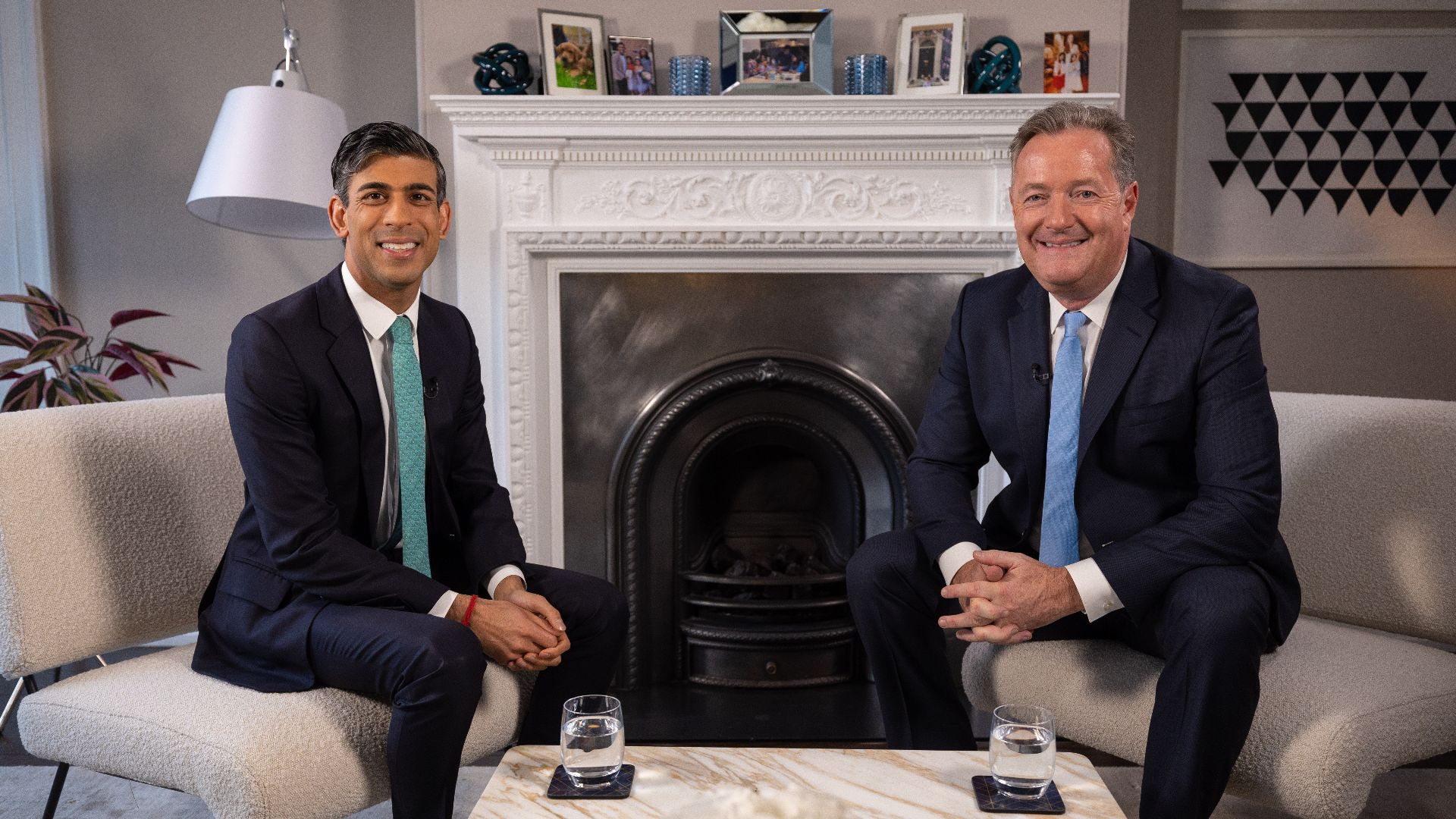 The Prime Minister Rishi Sunak is interviewed by Piers Morgan for his 'Uncensored' TalkTV show in the flat above 10 Downing Street.