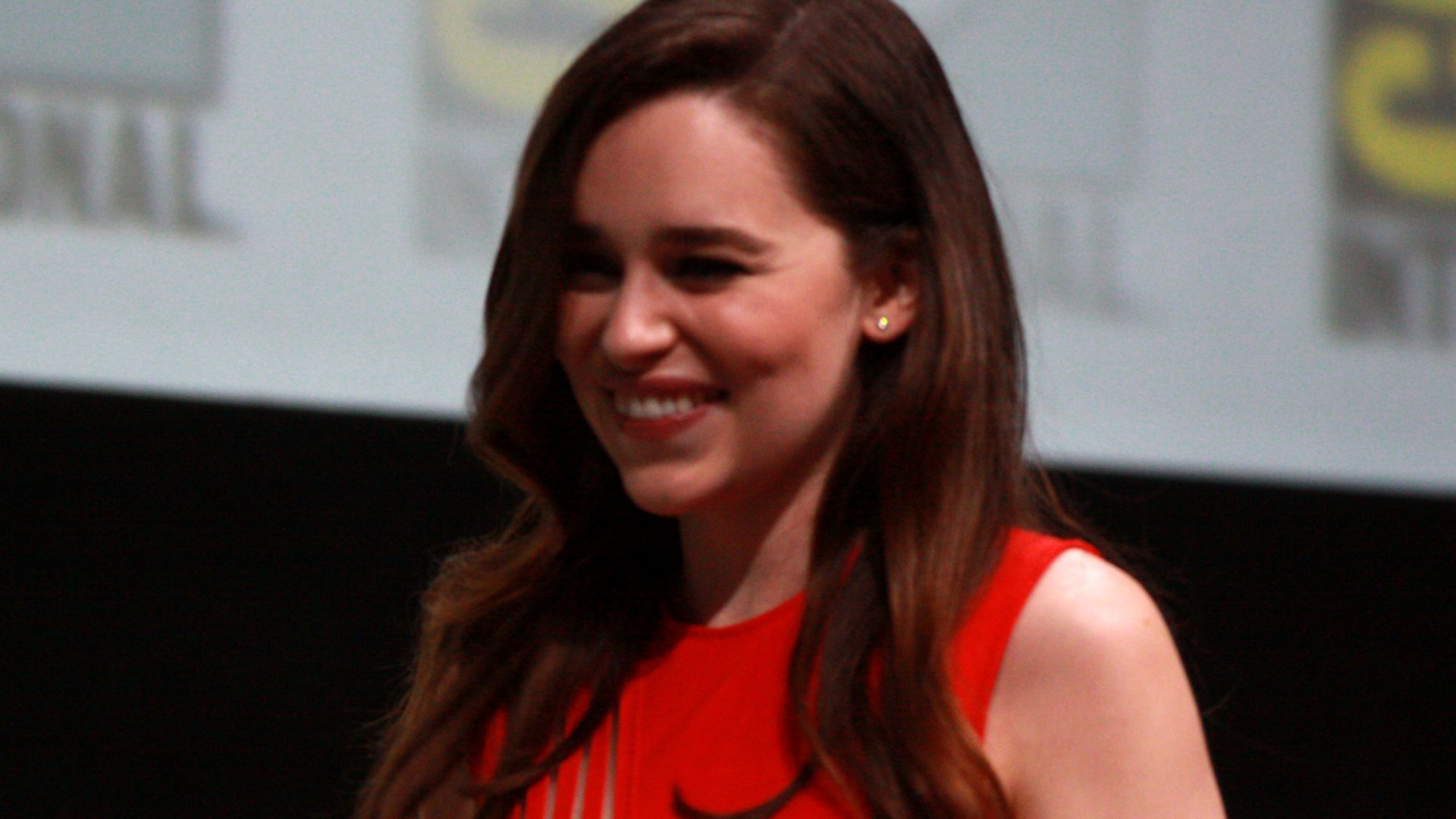 Emilia Clarke speaking at the 2013 San Diego Comic Con International, for