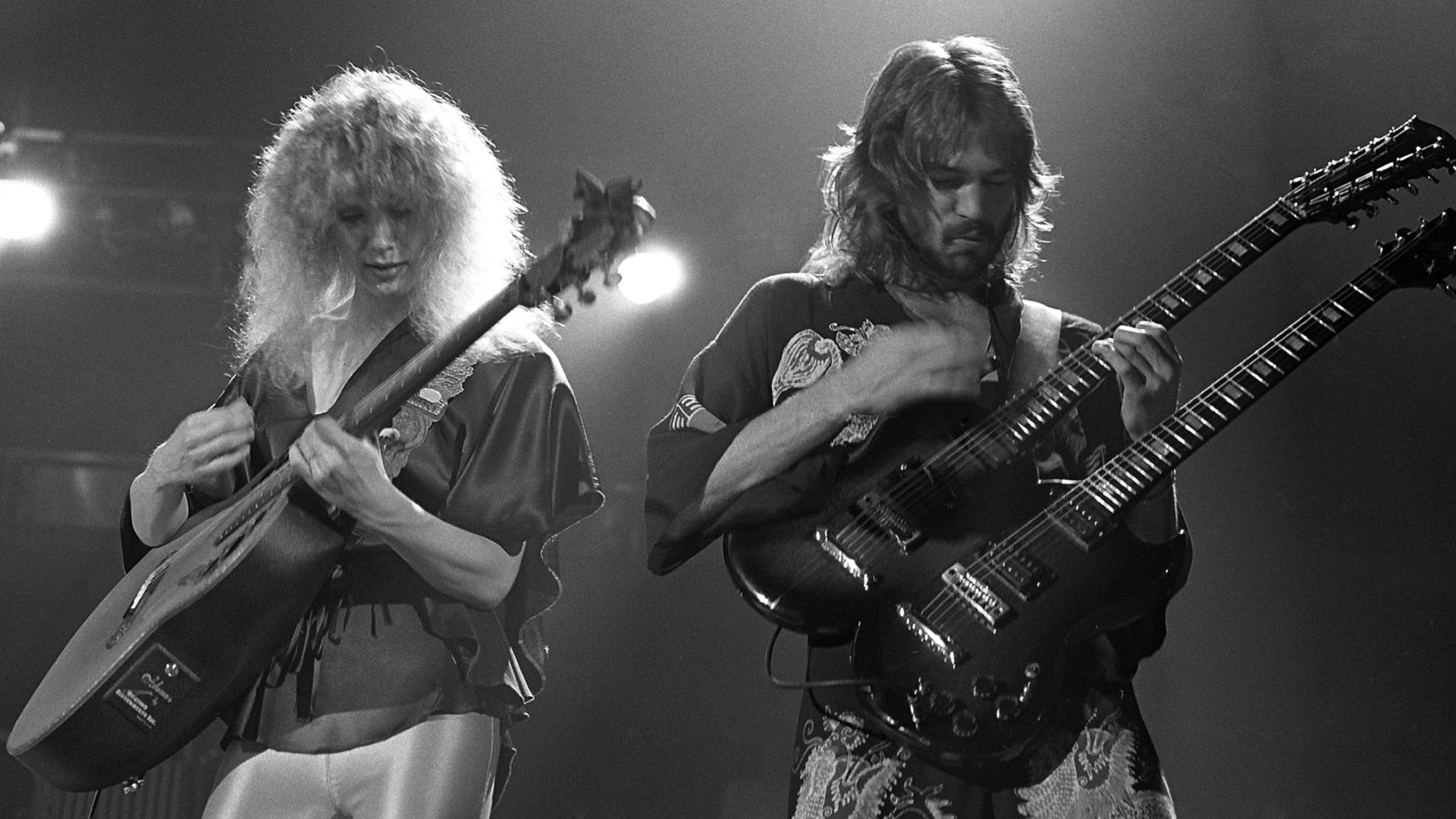 Nancy Wilson (left) and Roger Fisher (right) of the rock band Heart