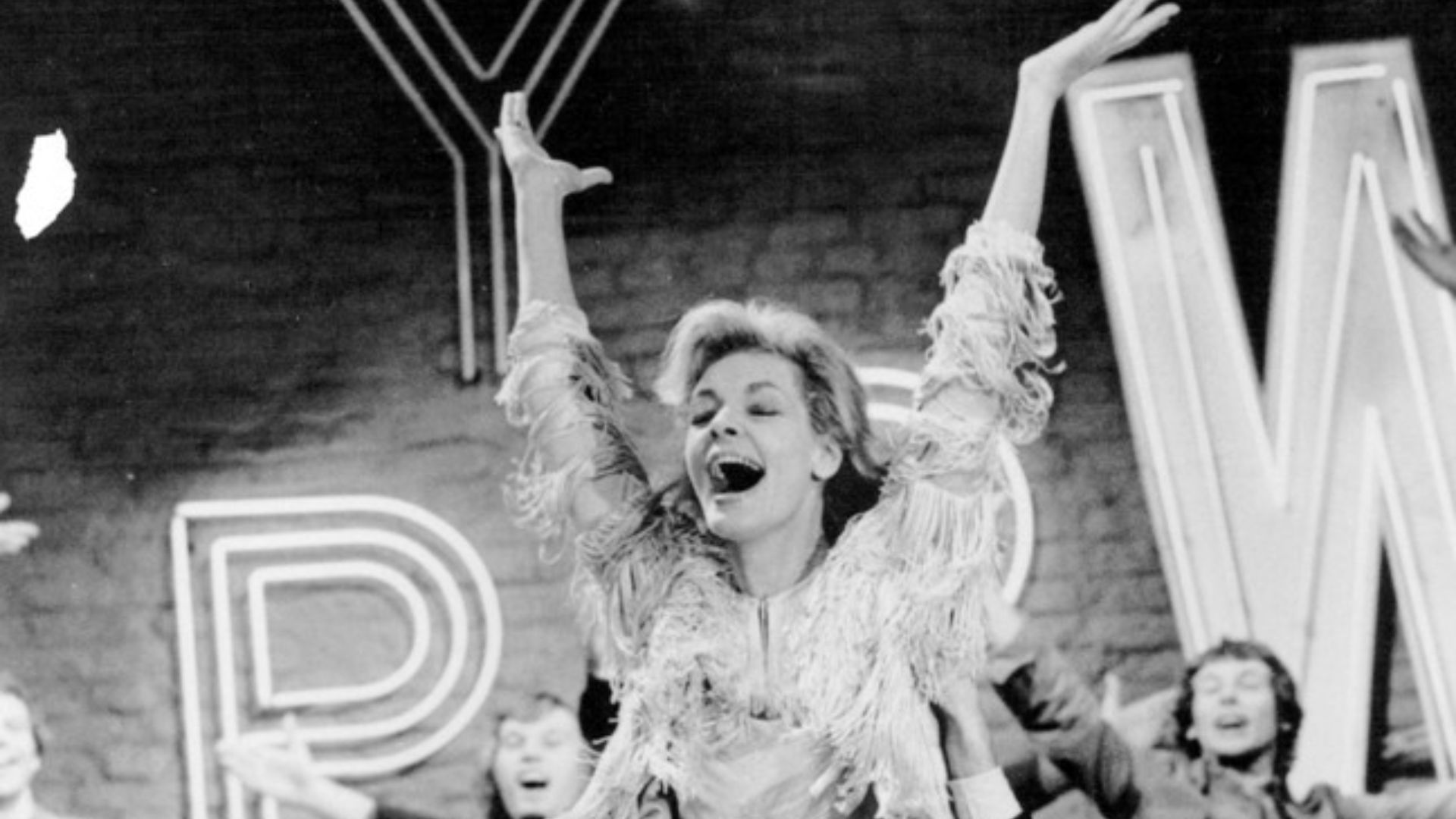 Photo of Lauren Bacall in a television presentation of the Broadway musical Applause.  The program was first broadcast in 1973 and re-broadcast in 1974.