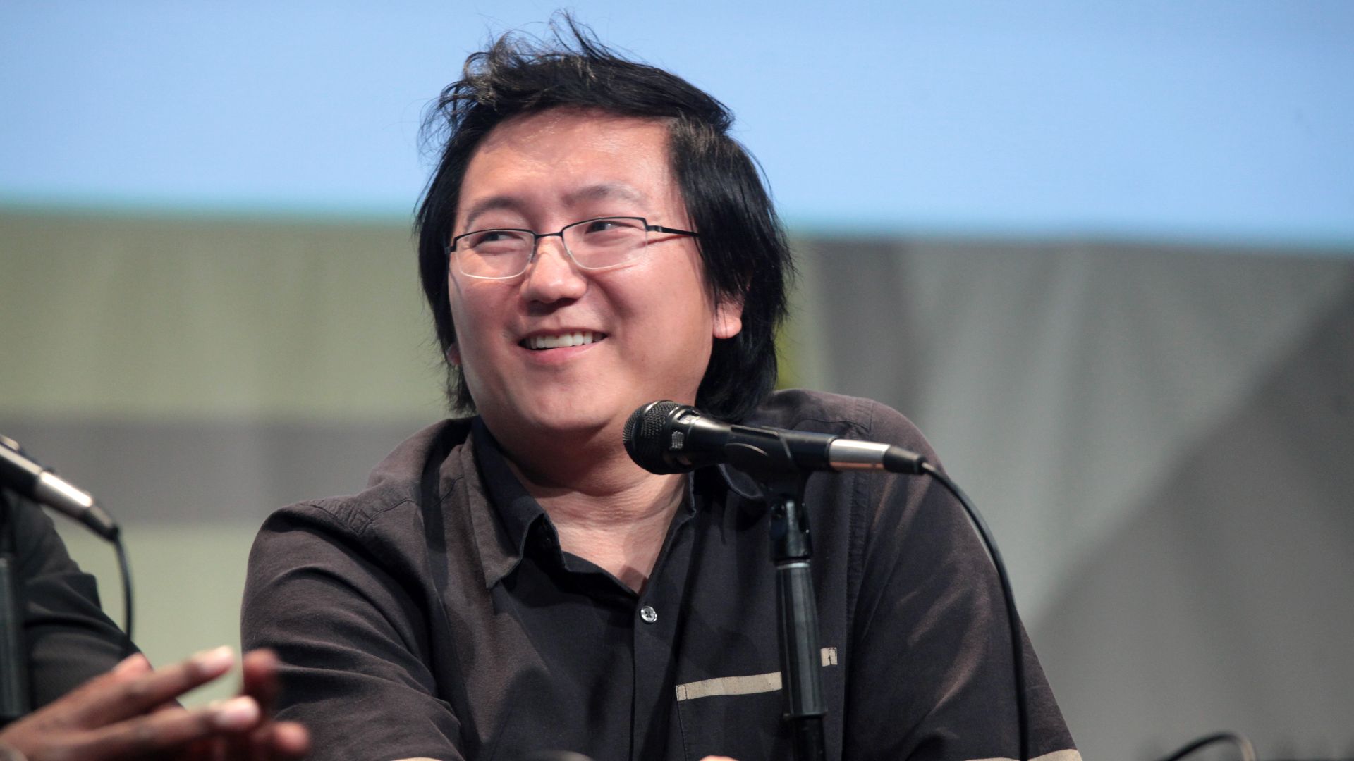 Masi Oka speaking at the 2015 San Diego Comic Con International, for