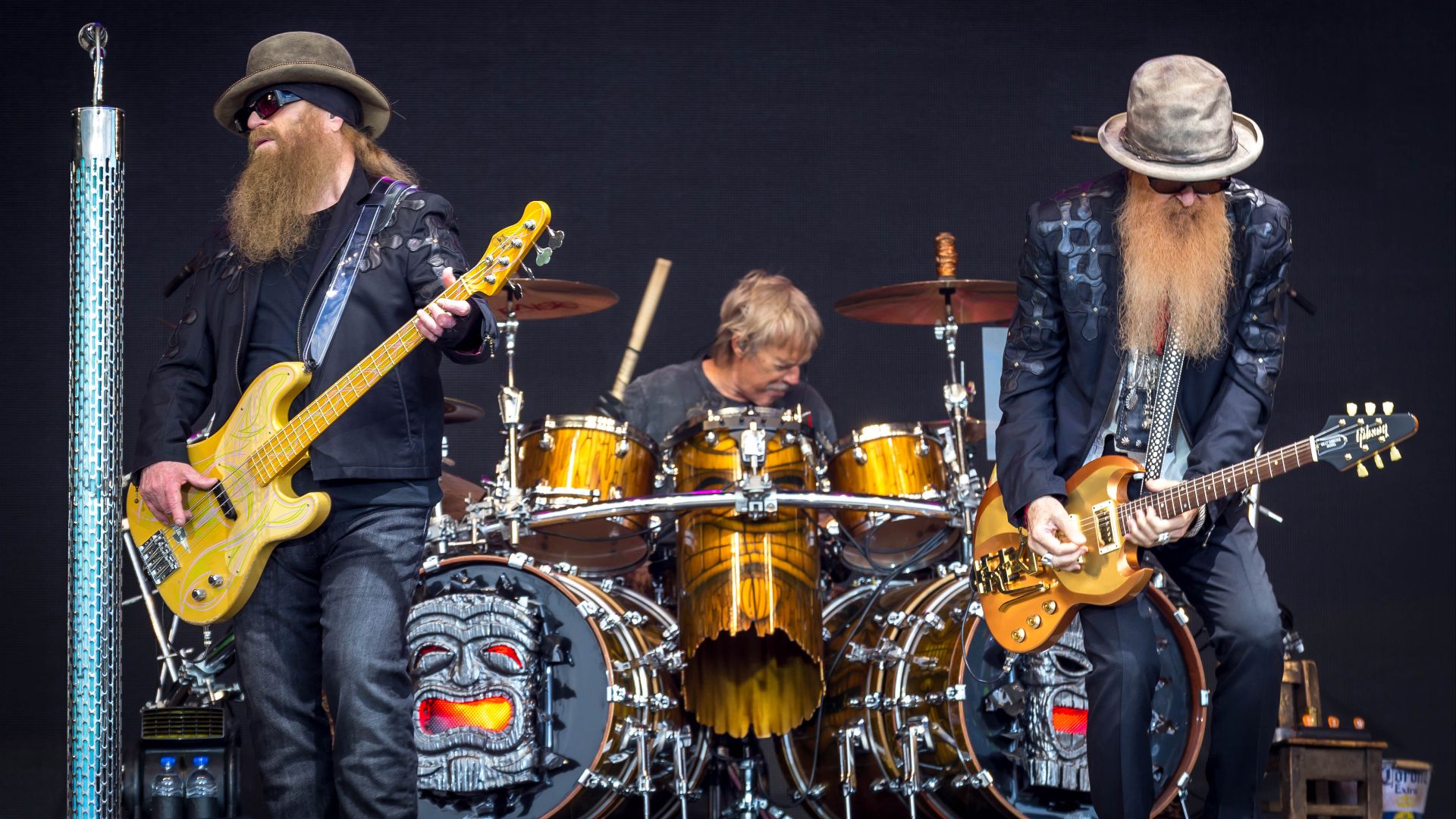 ZZ Top performing on the Pyramid Stage at Glastonbury 2016