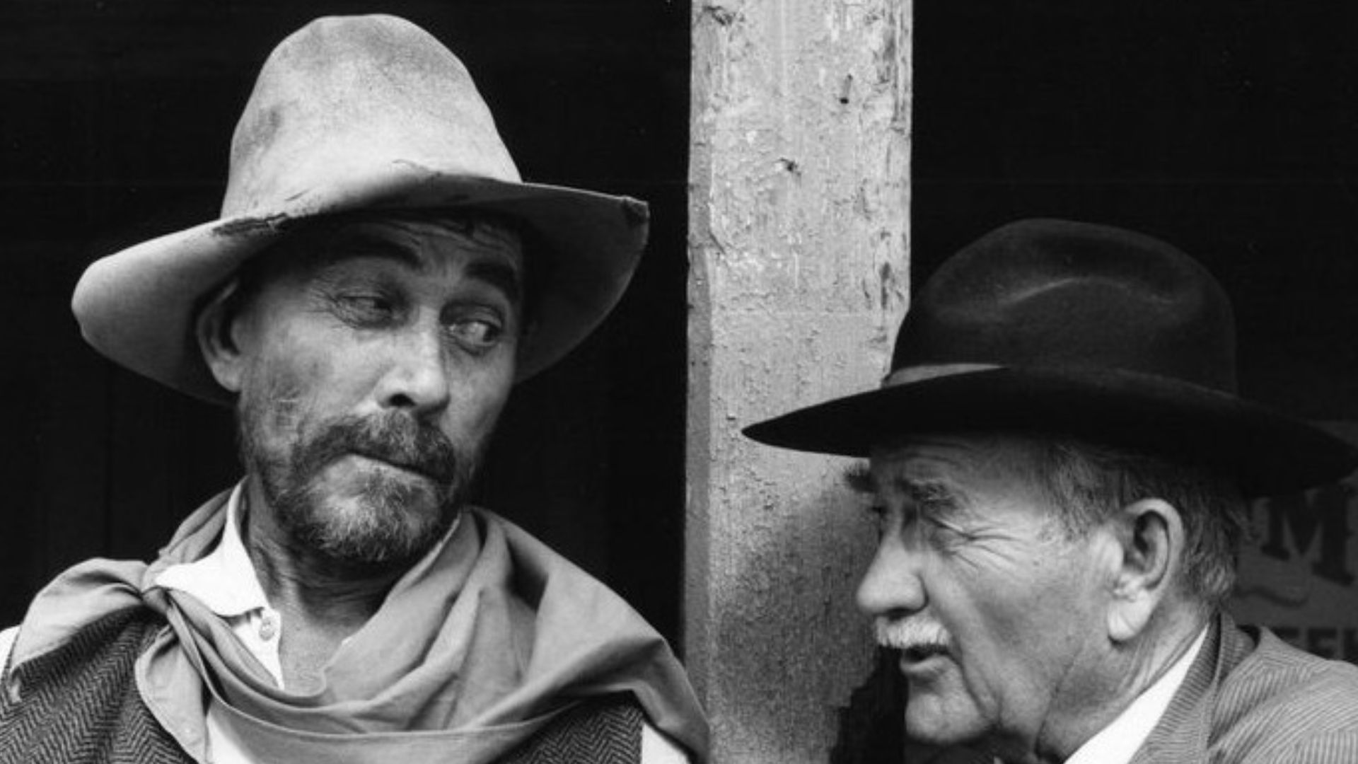 Photo of Ken Curtis (Festus Hagen) and Milburn Stone (Doc Adams) from the television program Gunsmoke.
