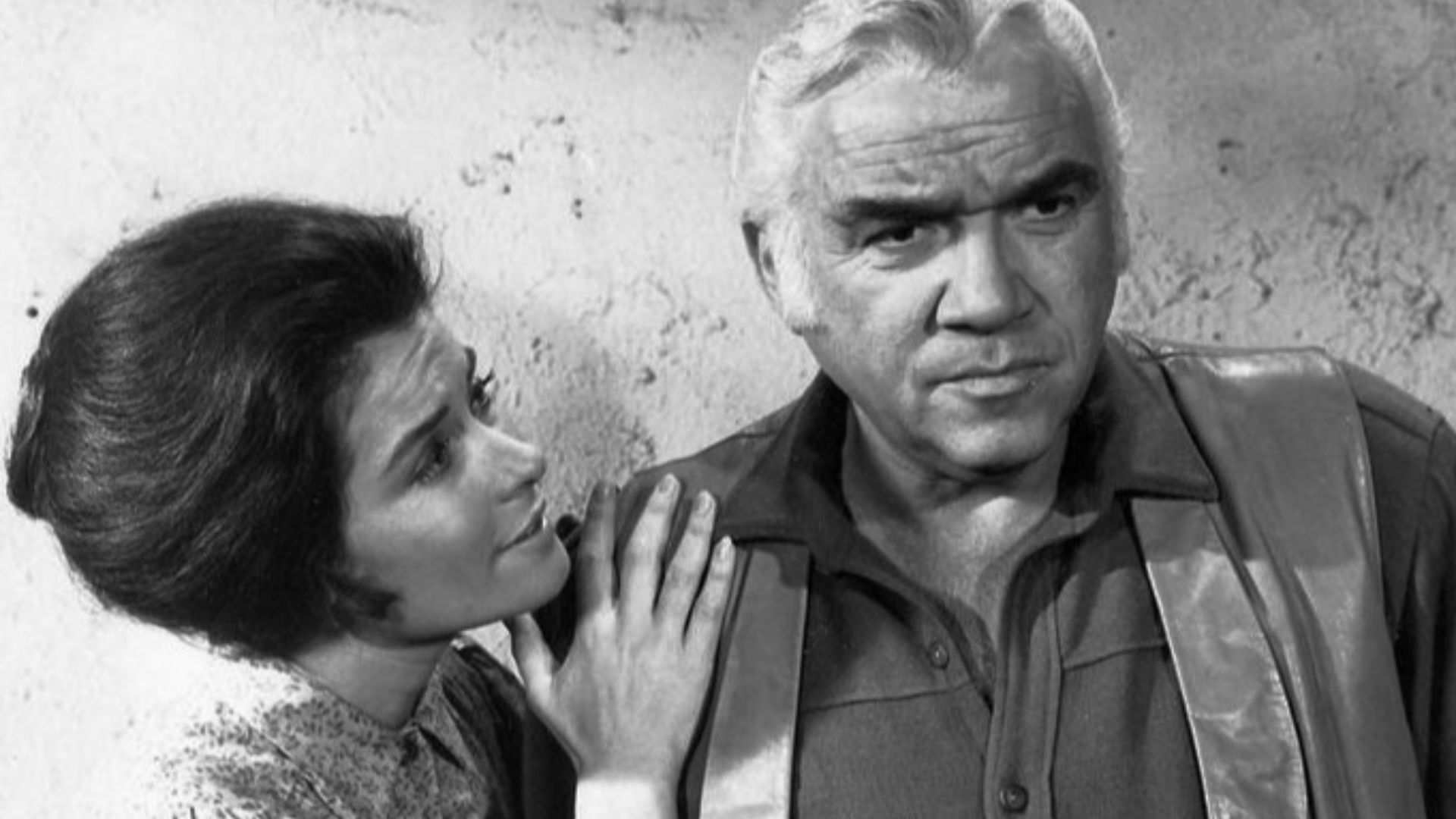 Photo of Lorne Greene as Ben Cartwright and Diane Baker from the television program Bonanza.