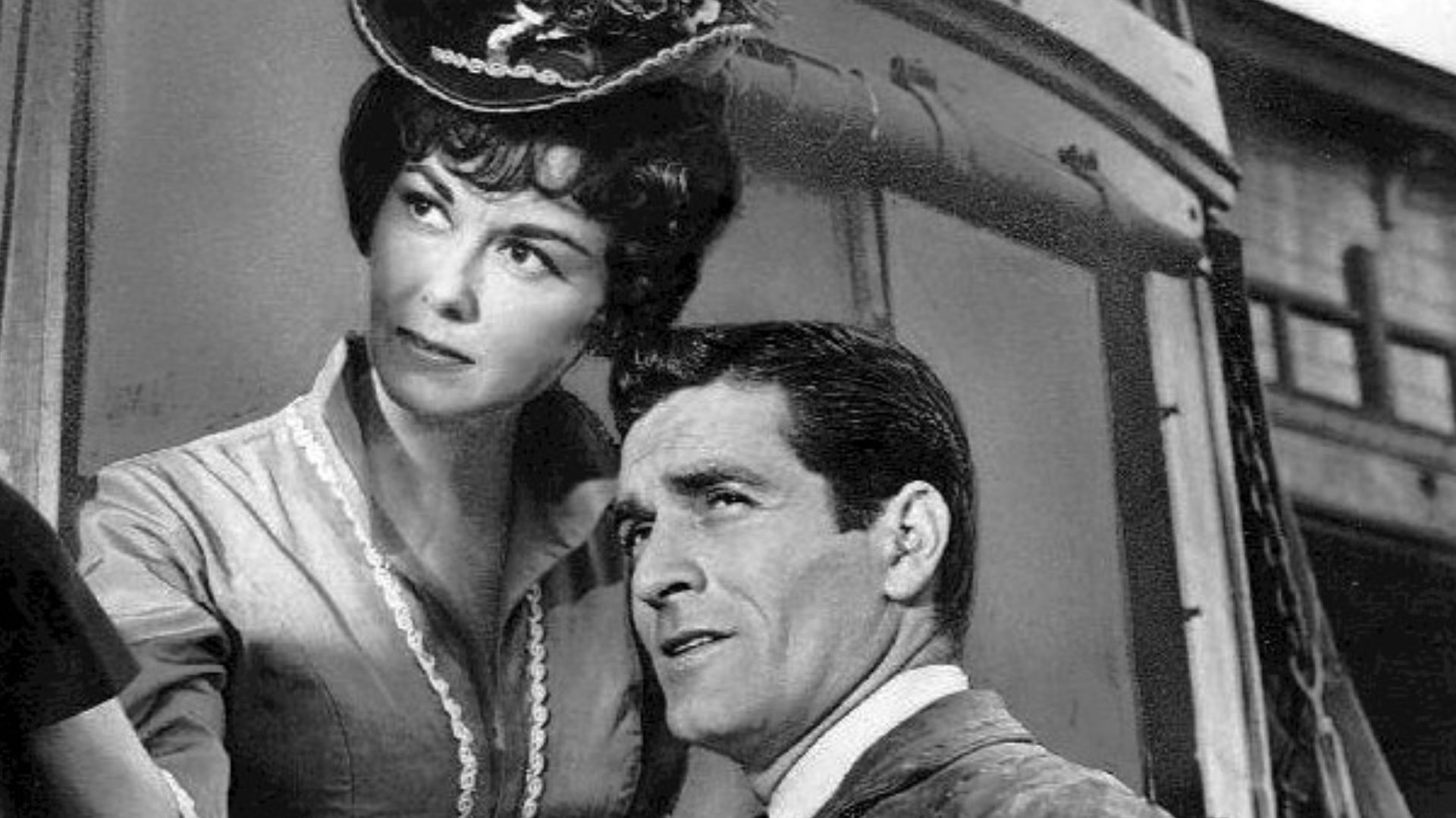 Photo of Hugh O'Brian as Wyatt Earp and guest star Adele Mara from the television program The Life and Legend of Wyatt Earp.