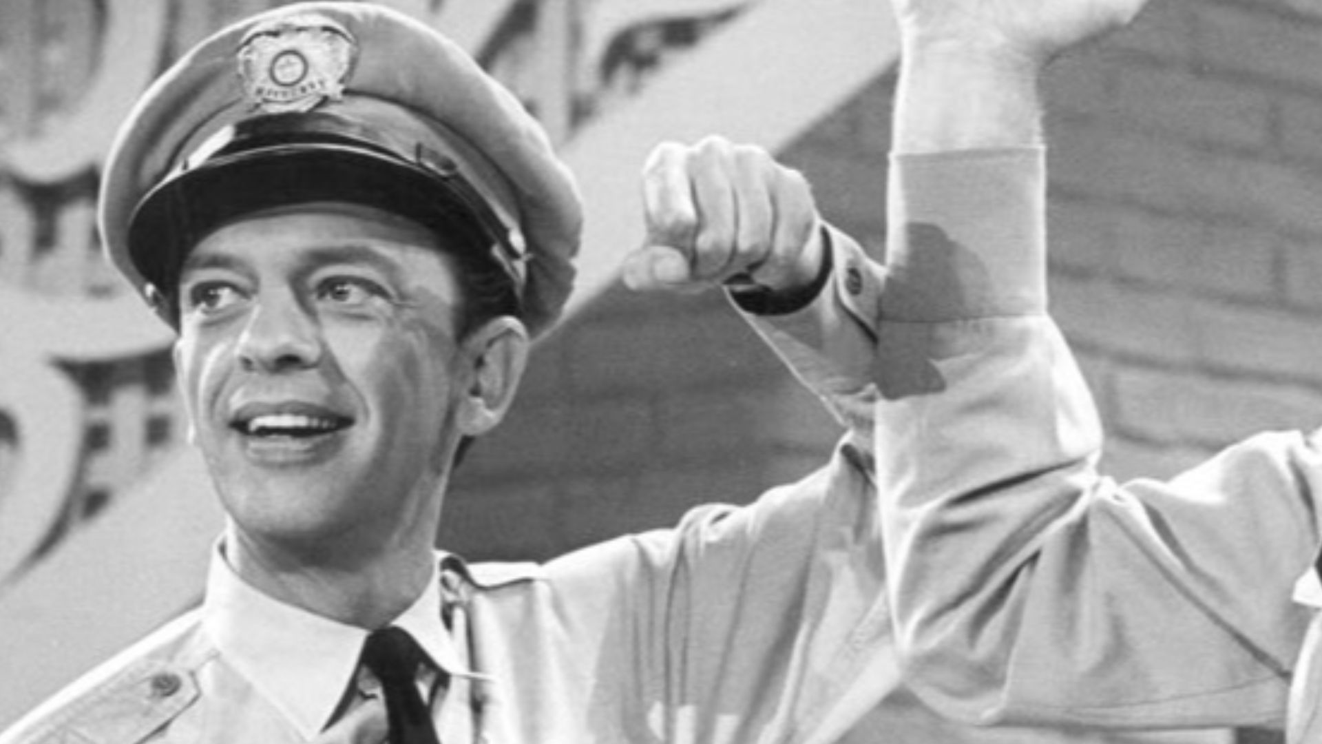 Publicity photo of Andy Griffith and Don Knotts from a Jim Nabors television special.  Griffith and Knotts revive their Andy and Barney roles for a skit on the show.
