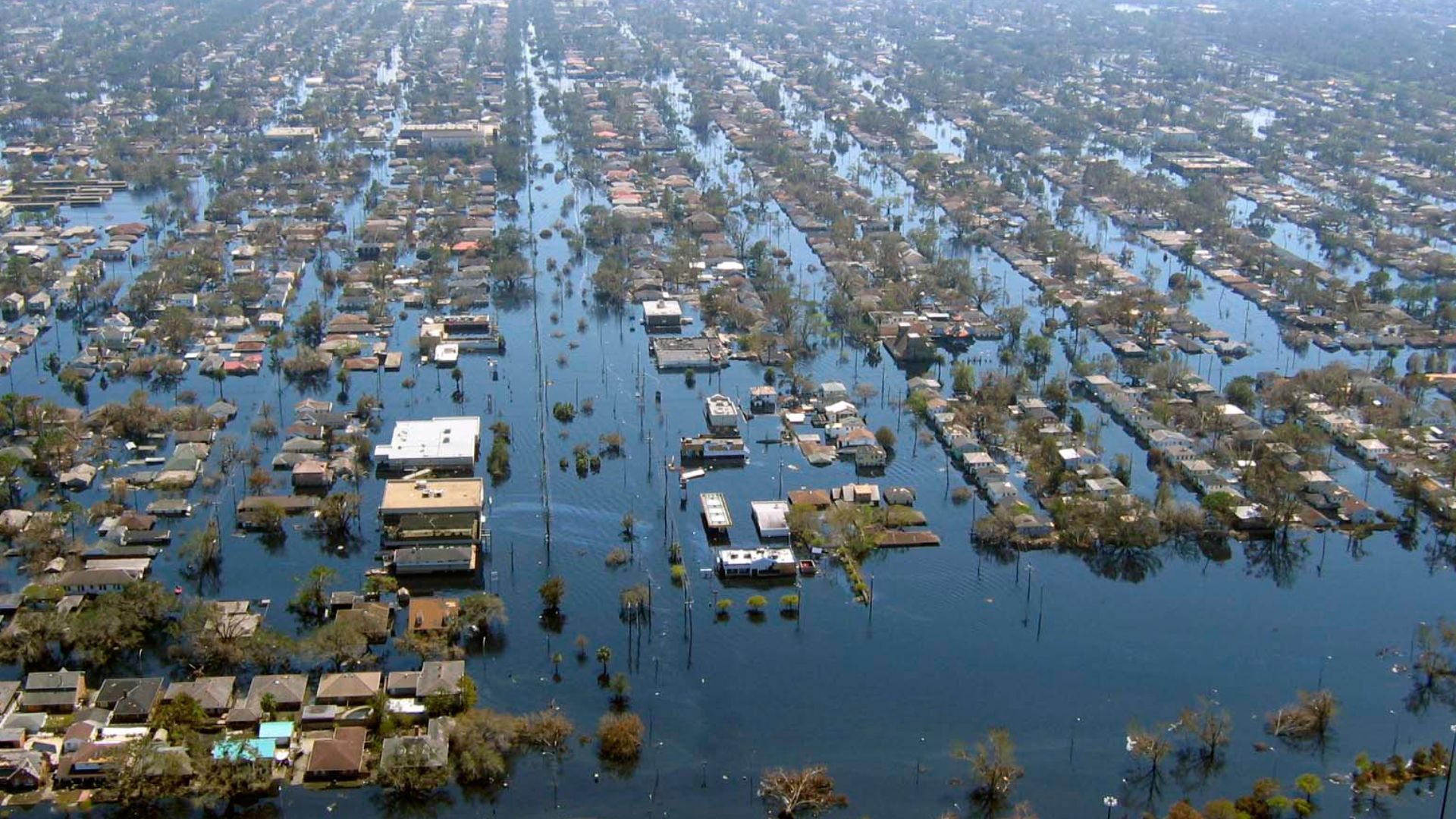 View of flooded New Orleans, Louisiana in the aftermath of Hurricane Katrina