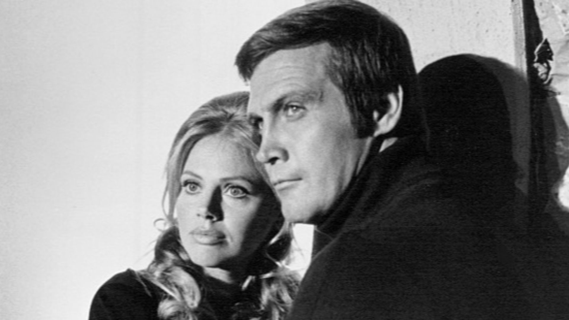 Photo of Britt Ekland and Lee Majors from one of the made for television movies that began The Six Million Dollar Man television series.