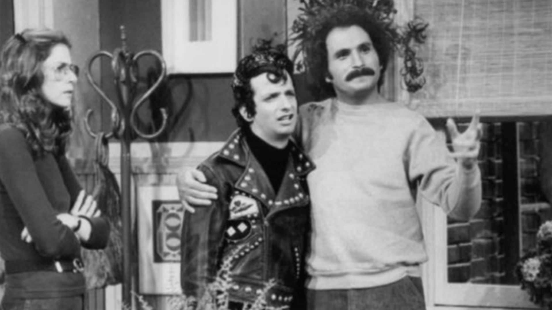 Photo of Marcia Strassman (Julie Kotter), Ron Palillo (Arnold Horshack), and Gabe Kaplan (Gabe Kotter) in a scene from Welcome Back, Kotter.